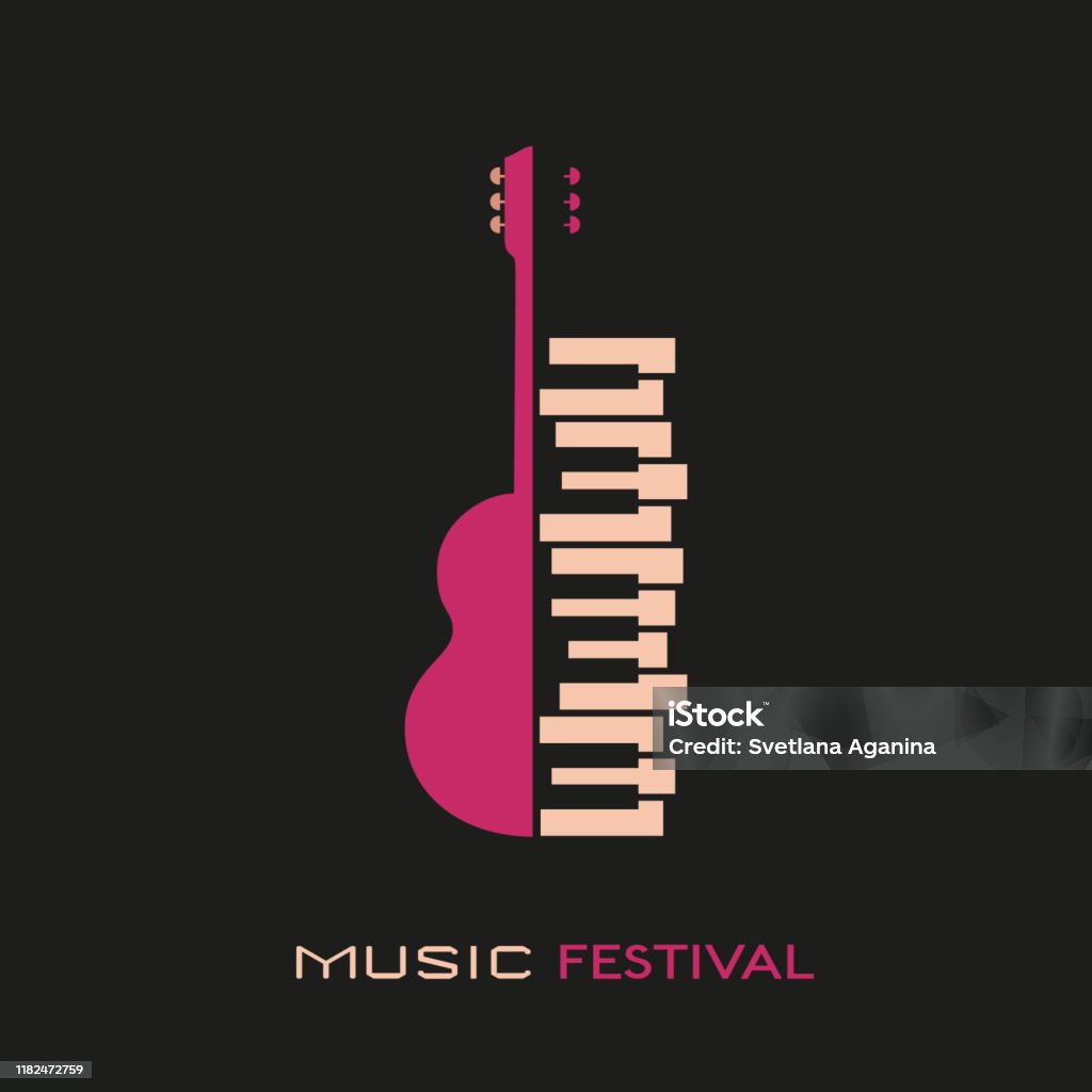 Gitaar en piano hand getrokken plat kleurrijke muziek vector pictogram - Royalty-free Muziek vectorkunst