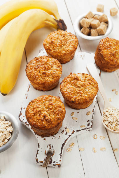 Oat muffins with banana stock photo