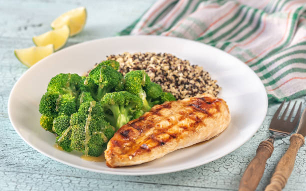 istock Grilled chicken with broccoli and quinoa 1182474078