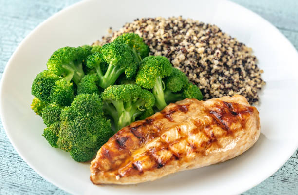 istock Grilled chicken with broccoli and quinoa 1182474108