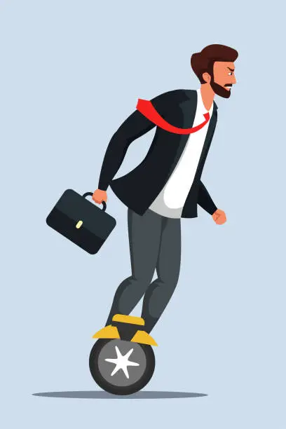 Vector illustration of Businessman riding electric scooter illustration