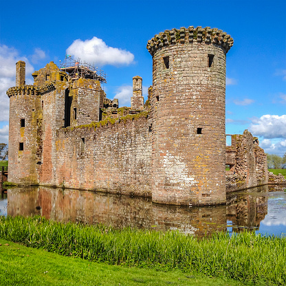 Caerlaverock Castle is a triangular castle dating back to the 13th century, located in the southern coast of Scotland.