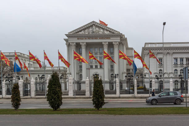 Building of Government of the of Macedonia in Skopje, North Macedonia Skopje, North Macedonia - February 24, 2018: Building of Government of the Republic of Macedonia in city of Skopje, North Macedonia north macedonia stock pictures, royalty-free photos & images