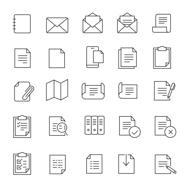 zestaw ikon dokumentów - file open paper document stock illustrations