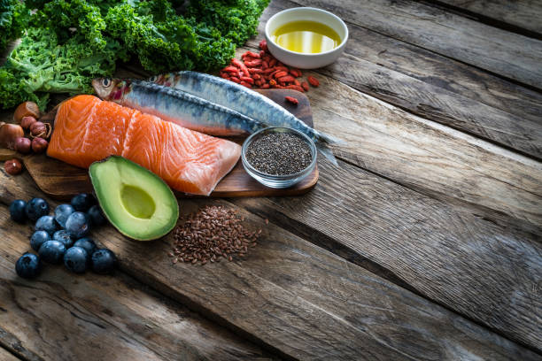 alimentation saine : sélection d'aliments antioxydants riches en oméga-3 - acide gras photos et images de collection
