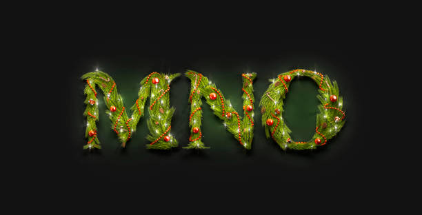 Decorative M N O letters, christmas font mockup darkness