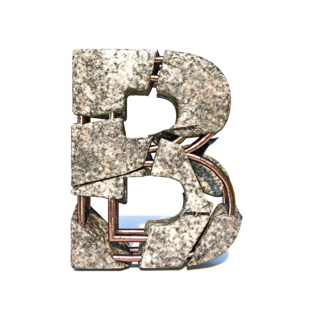 Concrete fracture font Letter B 3D render illustration isolated on white background