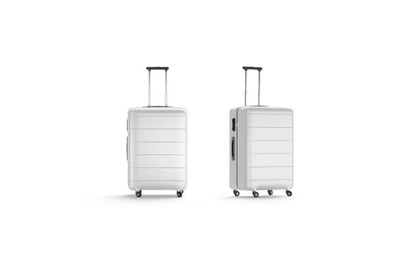 istock Blank white luggage with handle mock up stand isolated 1182480943