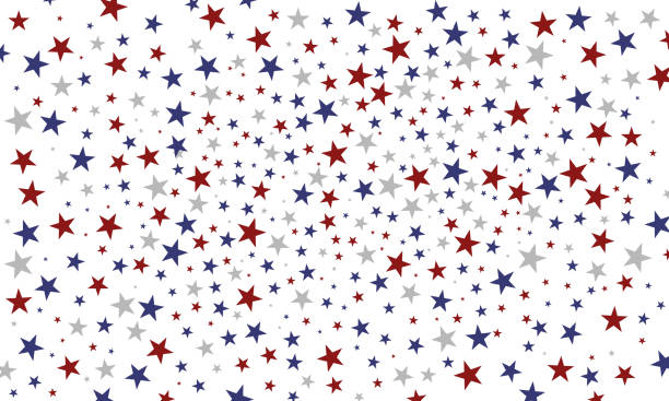 ilustrações, clipart, desenhos animados e ícones de fundo colorido festivo. estrelas do confetti da celebração dos eua - patriotism pattern retro revival backgrounds