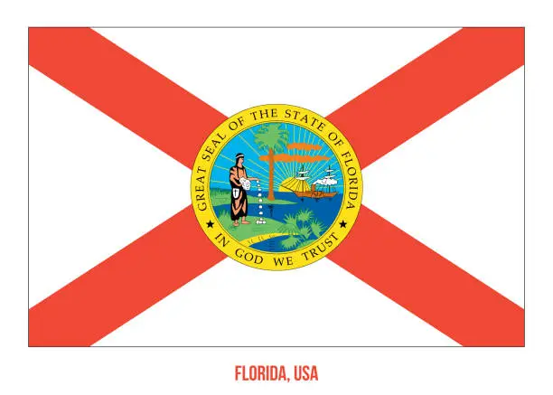 Vector illustration of Florida Flag Vector Illustration on White Background. USA State Flag