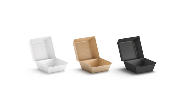 istock Blank black, craft and white opened burger box mock up 1182482858
