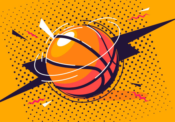 illustrazioni stock, clip art, cartoni animati e icone di tendenza di illustrazione vettoriale di un basket in stile pop art - dribbling sport