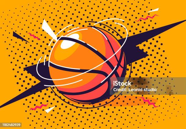 Vector Illustration Of A Basketball In Pop Art Style - Arte vetorial de stock e mais imagens de Basquetebol