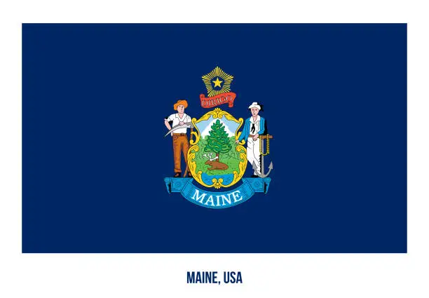 Vector illustration of Maine Flag Vector Illustration on White Background. USA State Flag