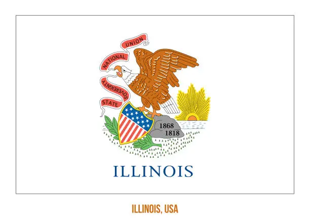 Vector illustration of Illinois Flag Vector Illustration on White Background. USA State Flag