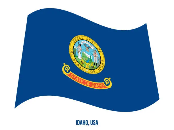 Vector illustration of Idaho Flag Waving Vector Illustration on White Background. USA State Flag