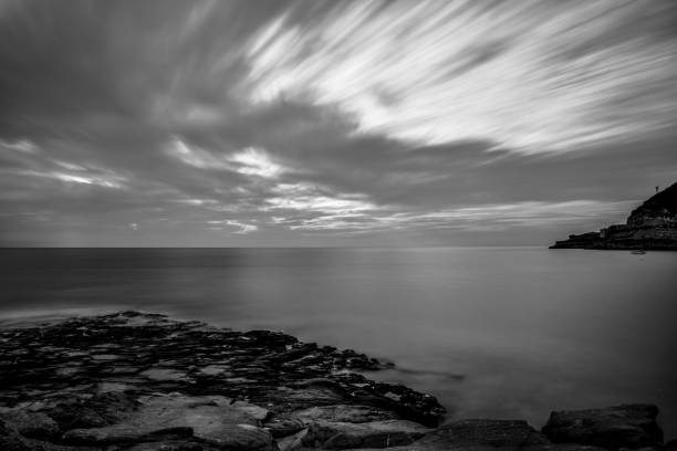 istock Coastline view in black and white. scenic, dramatic. 1182488756