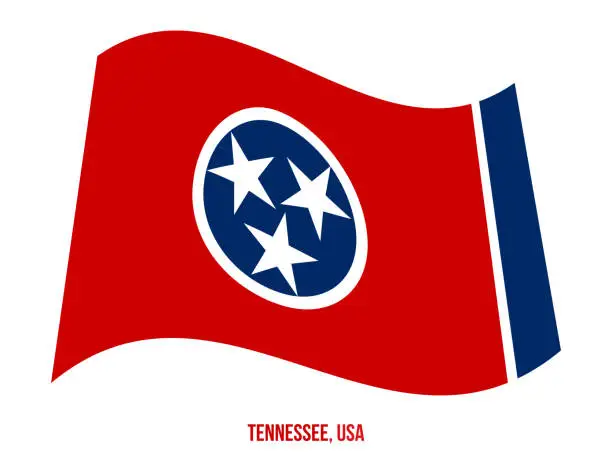 Vector illustration of Tennessee Flag Waving Vector Illustration on White Background. USA State Flag