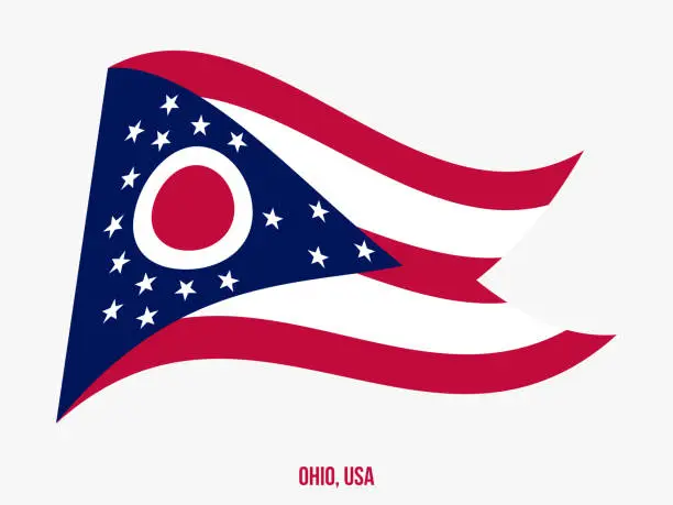 Vector illustration of Ohio Flag Waving Vector Illustration on White Background. USA State Flag