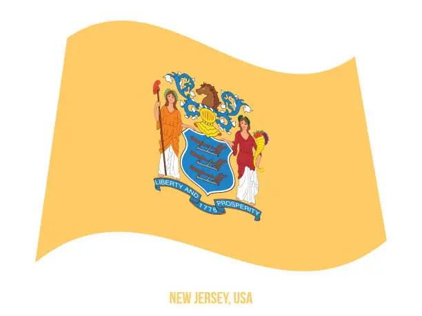 Vector illustration of New Jersey Flag Waving Vector Illustration on White Background. USA State Flag