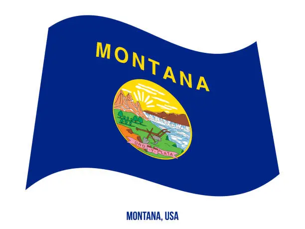 Vector illustration of Montana Flag Waving Vector Illustration on White Background. USA State Flag