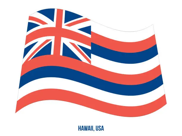 Vector illustration of Hawaii Flag Waving Vector Illustration on White Background. USA State Flag