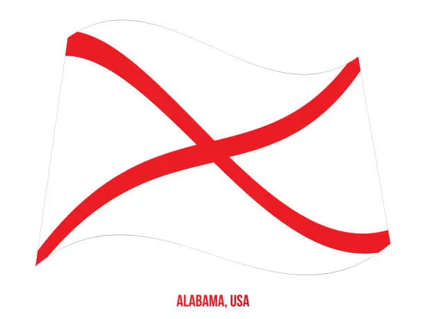 Vector illustration of Alabama Flag Waving Vector Illustration on White Background. USA State Flag