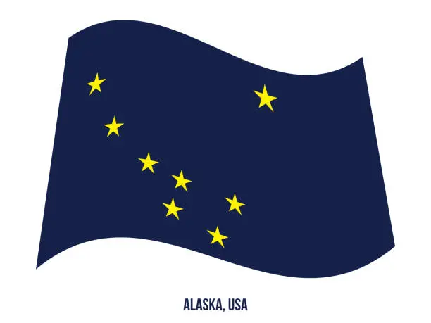 Vector illustration of Alaska Flag Waving Vector Illustration on White Background. USA State Flag