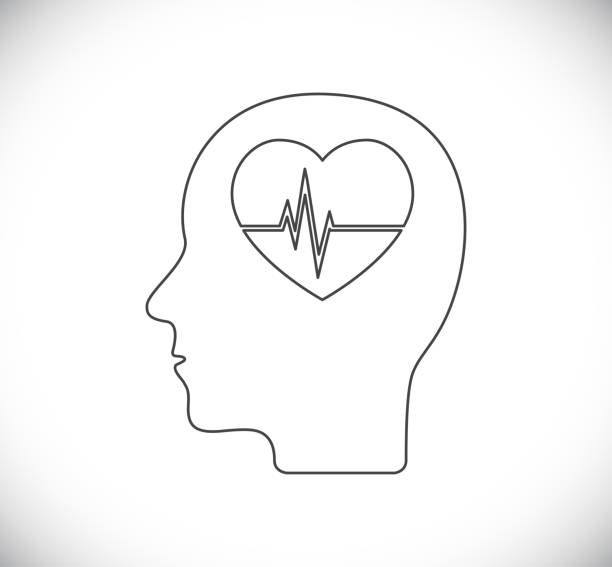 심장 오실로그램 아이콘이 있는 인간의 머리 - oscillogram stock illustrations