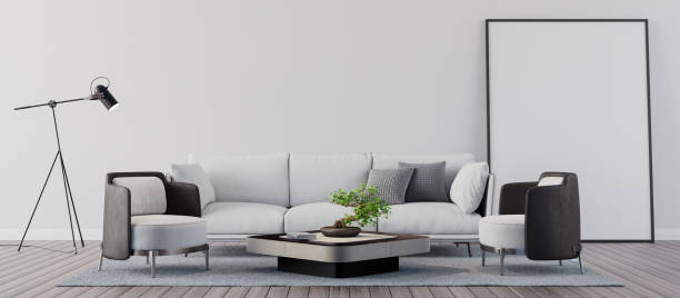 istock Living room with white wall, Modern interior design 3D Render 1182493345