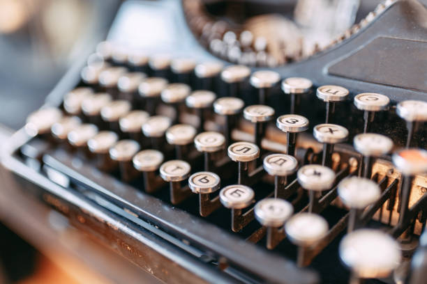 istock An old typewriter with buttons. Rare printing device in macro. 1182494031