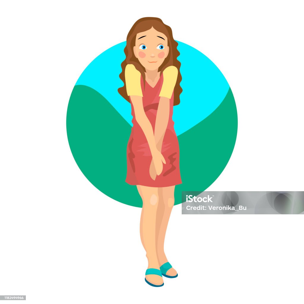Shy Girl In Dress Vector Isolated Cartoon Illustration Stock Illustration -  Download Image Now - iStock