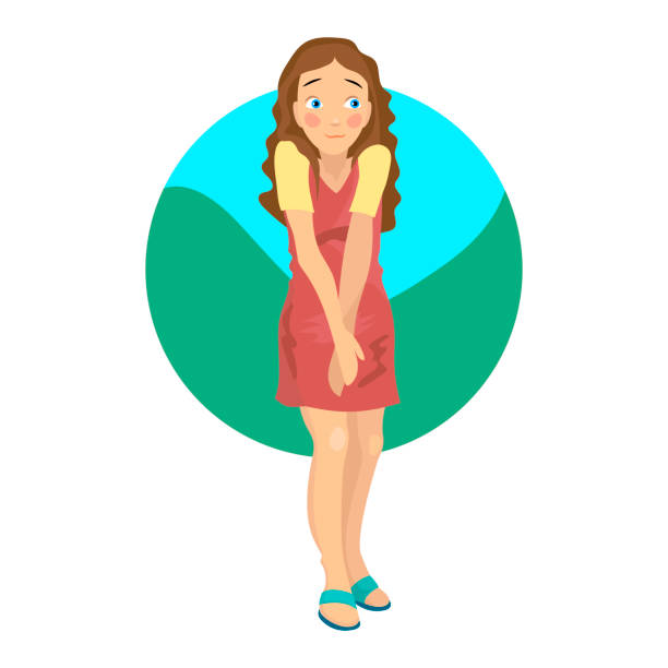 Shy Girl In Dress Vector Isolated Cartoon Illustration Stock Illustration -  Download Image Now - iStock