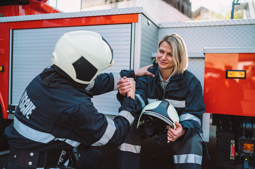 Woman firefighter after rescue operation
