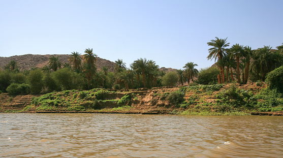 The Nile River at the sixth cataract, north of Khartoum in Sudan. The native inhabitants of the area are the Nubians, descendants of the ancient Nubian civilizations also known and the Black Pharaohs.
