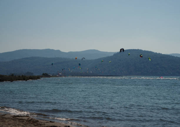 istock Akyaka town beach and moored ships in port 1182497001