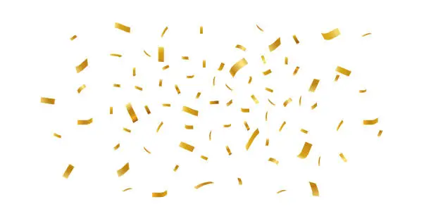 Vector illustration of Gold confetti falling festive decoration for birthday party celebration.