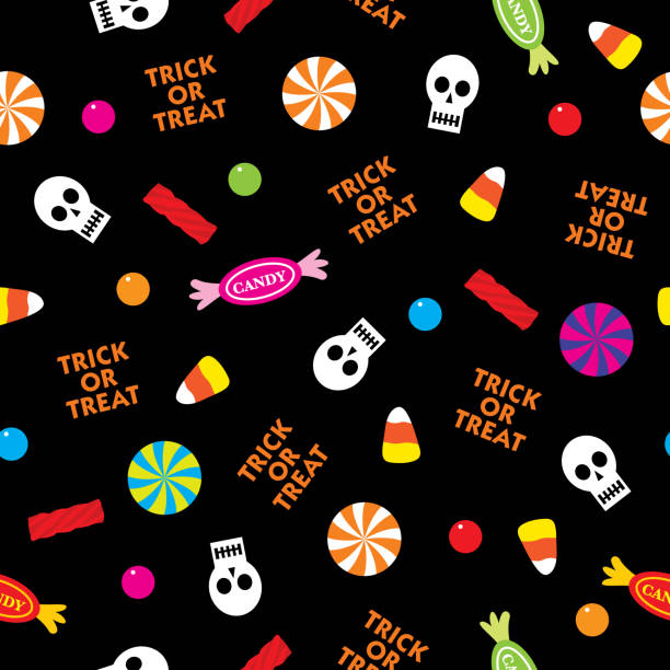 illustrazioni stock, clip art, cartoni animati e icone di tendenza di modello senza cuciture caramelle di halloween - hard candy candy backgrounds multi colored