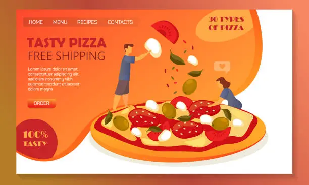 Vector illustration of Website banner for online pizza ordering,fast food