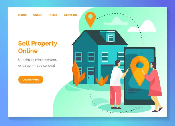 Vector illustration of Real estate broker agency, sell property online