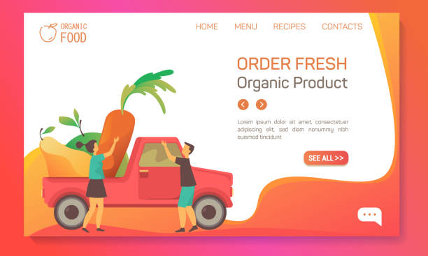 ilustraciones, imágenes clip art, dibujos animados e iconos de stock de pancarta web de tienda de alimentos, verduras y frutas - healthy eating backgrounds freshness luxury
