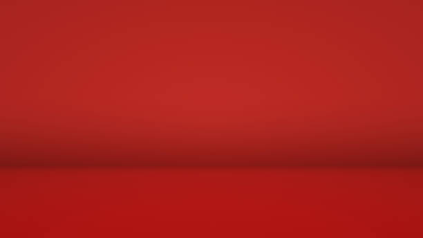 Abstract red color empty room studio background wide screen for presentation