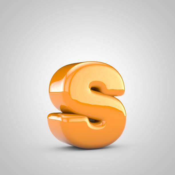 Orange 3d letter S lowercase isolated on white background. Shiny glossy font.