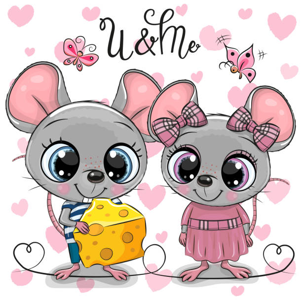 ilustrações de stock, clip art, desenhos animados e ícones de two cartoon rats on a hearts background - 5548