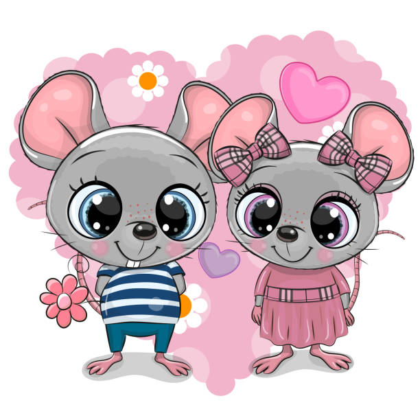 illustrazioni stock, clip art, cartoni animati e icone di tendenza di due topi dei cartoni animati su uno sfondo a cuore - 5549