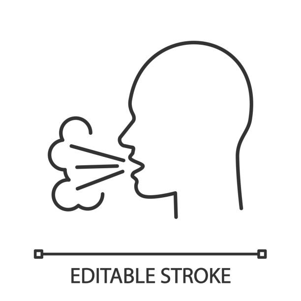 기침 선형 아이콘 - coughing virus bacterium sneezing stock illustrations