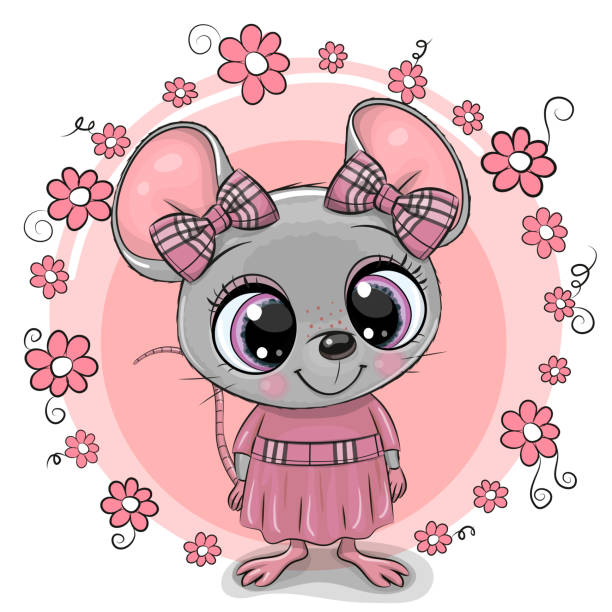 grußkarte cartoon maus mit blumen - 5550 stock-grafiken, -clipart, -cartoons und -symbole