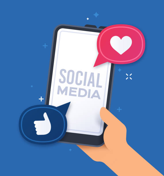 illustrazioni stock, clip art, cartoni animati e icone di tendenza di smartphone per social media - twitter social media marketing symbol