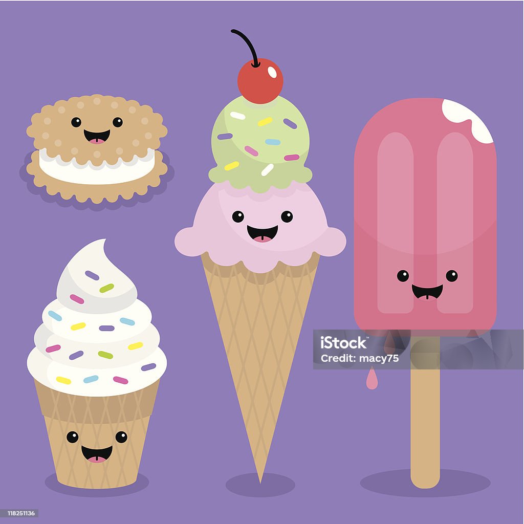 Helado de diversión kawaii - arte vectorial de Barquilla de helado libre de derechos
