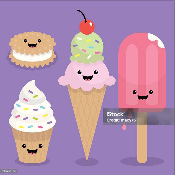 Ilustración de Helado De Diversión Kawaii y más Vectores Libres de Derechos de Barquilla de helado - Barquilla de helado, Kawaii, Monada
